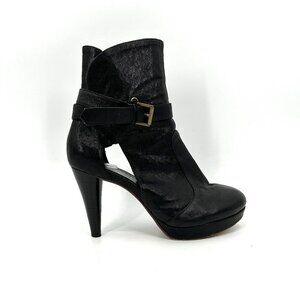 JEFFREY CAMPBELL Black Leather Platform Ankle Strap Booties Heels Shoes Size 9